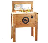 Backyard Expressions Wooden Patio Cooler with Plastic Insulated Liner & Bottle Opener - Rustic Outdoor Ice Chest for Deck, Porch, or Backyard Parties