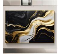 Modern Abstract Wall Art - Black & Gold Abstract Painting, 16x24in Canvas Artwork, No Frame