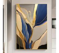 BACKYMRJCART Blue Gold Abstract Wall Art 16x24inch Frameless Canvas Print, Perfect for Home and Cafe Decoration