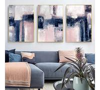 Blue Pink Abstract Wall Art Canvas Paintings for Living Room Modern Art Prints Blush and Navy Wall Decor 16x24inx3pcs No Frame