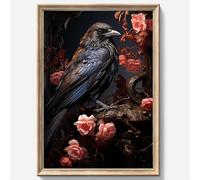 BACKYMRJCART Vintage Gothic Canvas Wall Art Raven Artwork for Walls Dark Academia Paintings Dark Raven Print Wall Art Gothic Pictures Vintage Crow Print Dark Academia Floral Paintings 16x24in No Frame