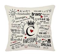 Bacmaxom Inspirational Quote Always Remember Cushion Cover with A-Z Initial Letters Inspirational Gift for Women Men Girls Boys Family Friends Colleagues Cheer Up Positive Graduation Birthday (C)