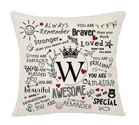 Bacmaxom Inspirational Quote Always Remember Cushion Cover with A-Z Initial Letters Inspirational Gift for Women Men Girls Boys Family Friends Colleagues Cheer Up Positive Graduation Birthday (W)