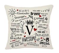 Bacmaxom Inspirational Quote Always Remember Cushion Cover with A-Z Initial Letters Inspirational Gift for Women Men Girls Boys Family Friends Colleagues Cheer Up Positive Graduation Birthday (V)