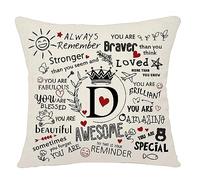 Bacmaxom Inspirational Quote Always Remember Cushion Cover with A-Z Initial Letters Inspirational Gift for Women Men Girls Boys Family Friends Colleagues Cheer Up Positive Graduation Birthday (D)
