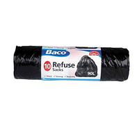 Baco Draw Tie Refuse Sacks Pack of 10 in Black, Size 90 Litre, Polyethylene | Charlies