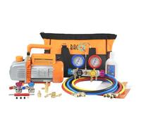 BACOENG 3CFM AC Vacuum Pump and Manifold Gauge Set, 4 Way Manifold Gauge Kit Vacuum Pump for Mini Split/HVAC/AUTO with Heavy Tool Bag Diagnostic R134a R410a R407c