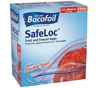 Bacofoil 3 x Safeloc, Medium, 152 Pk, White, Polyethylene, Snap Closure, Food Storage Bags