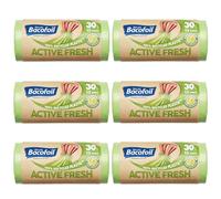 Bacofoil Active Fresh Bin Liners with Drawstring Handles 30L - Leak-Proof Bin Bag with a Citrus Fragrance to Prevent Odours (6 Rolls, 72 Bags)