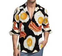 Bacon and Eggs for Breakfast Men's Button Down Shirts Long Sleeve Casual Shirt Blouses for Summer Beach 6XL