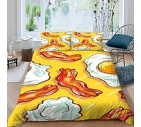 Bacon and Eggs Super King Duvet Cover Set 3D Printed Food Theme Bedding Set Ultra Soft Microfiber Quilt Cover 220x260 cm for Single Bed with 2 Pillowcases with Zipper F.425