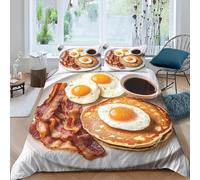 Bacon and Eggs Super King Size Duvet Cover Sets Food Breakfast Bedding Set 3D Print Soft Microfiber Quilt Covers 260x220 cm with Zipper Closure and 2 Pillowcases 50x75 cm for Adults K.5374