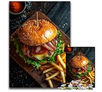 Bacon Cheeseburger with Fries Puzzle 1000 Pieces Jigsaw Puzzles for Adults for Home Decor Ideal Christmas & New Year Gift for Teenagers 1000 PCS(75x50cm)