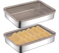 Bacon Container for Refrigerator 2PCS Large Stainless Steel Cheese Container for Fridge No-Stick Stackable Japanese Style Deli Meat Containers with Lids to Keep Food Fresh Style2 Deli Meat Containers