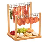 Bacon Display Rack with Clothesline Serving Tray, Patented Design Bacon Serving Dishes and Extra Double Hangers, Exquisite Holder for Housewarming, Home Party, or Wedding Gifts (Natural Bamboo)