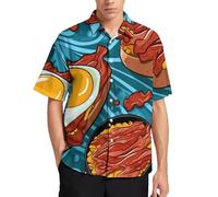 Bacon Eggs Men's Shirt Casual Button Down Shirts Summer Lapel Short Sleeve Shirts for Beach Office M