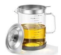 Bacon Grease Container, 1.5L Glass Oil Container with Stainless Steel Strainer and Lid, Heat Resistant Pot Fat Storage for Storing Frying Oil and Cooking Grease