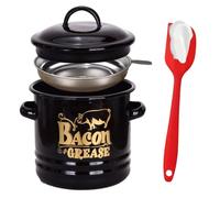 Bacon Grease Container, 1200ml Fat Storage Canisters, Enamel Grease Jar With Strainer Spatula, Easy Grip Handle, For Storing Frying Oil And Cooking Greases