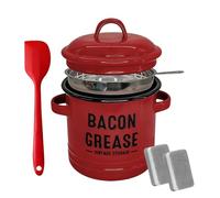 Bacon Grease Container - 1200ml Oil Storage with Spatula | Grease Filter and Container for Frying Roasting Meal Preparation Holiday Camping Thanksgiving Restaurant