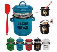 Bacon Grease Container with Strainer, 1200ml Enamel Oil Can with Food-Grade Silicone Spatula, Farmhouse Style Kitchen Storage Gifts for Cooking Frying Baking (Blue)