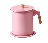 Bacon Grease Container with Strainer and Lid, 1.4L Iron Oil Strainer Pot Fat Storage Can Cooking Oil Keeper for Storing Frying Oil, Cooking Grease(Pink)