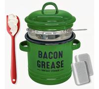 Bacon Grease Container with Strainer - Large 46OZ Kitchen Oil Storage Can, Farmhouse Cooking Pot Keeper Collector With Food-Grade Silicone Spatula for Frying, Baking & Kitchen Oil Storage (Green)