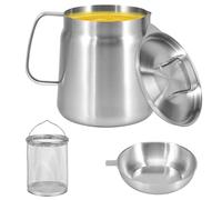 Bacon Grease Saver Can Stainless Steel Oil Strainer Pot with Mesh Strainer & Basket, Frying Oil Filter Tank Dust-Proof Fat Filter Container for Storing Frying Oil Cooking Grease(2L)