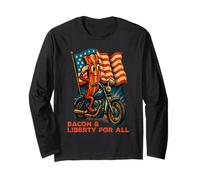 Bacon & Liberty for All, Patriotic Funny Bacon Motorcycle US Long Sleeve T-Shirt