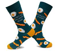 Bacon-N-Eggs, Fancy Colorful Cotton Comfy Novelty Funny Dress Socks Unisex, FOOD Patterned Cool Design Gift, Women's 5.5-9.5, Men's 4.5-7.5, Unisex 36-40