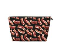 Bacon Pattern A Print Makeup Bag, Cosmetic Travel Toiletry Bag for Women, Cute Leather Makeup Pouch Organizer