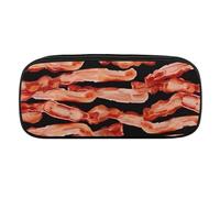 Bacon Pattern Pencil Case Waterproof Leather Pencil Pouch Multi-purpose Aesthetic Makeup Bag Cute Pen Bag Large Cosmetic Bag for Office Stationery, Travel