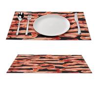 Bacon Pattern Placemats 4 PCS PVC Place Mats, Washable Heat Resistant Non-Slip Table Mats, Waterproof Placemats Set for Indoor & Outdoor Dining Table Kitchen Holiday Party