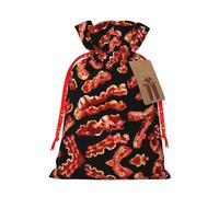 Bacon Pattern Print Christmas Burlap Gift Bag With Drawstring, Present Small Favor Pouch For Birthday Parties-S Size