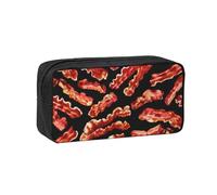 Bacon Pattern Print Large Pencil Case Big Capacity Pen Case Durable Pencil Box Stationery Bag for Travel Makeup