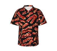 Bacon Pattern Print Men's Short-Sleeved Hawaiian Shirt Casual Beach top Summer Beach Button-up Shirt, Black, 3XL
