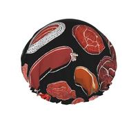Bacon Pattern Print Premium Double Layer Shower Cap For Women With Reusable Shower Cap For Hair - Waterproof Plastic Cap - Shower Caps For Long, Short And Curly Hairs