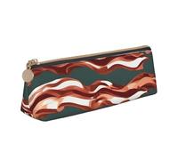 Bacon Pattern Print Triangular Pencil Case Pouch Large-Capacity Stationery Organizer Office Accessory