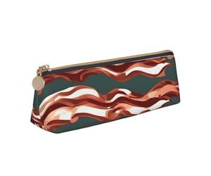 Bacon Pattern Print Triangular Pencil Case Pouch Large-Capacity Stationery Organizer Office Accessory