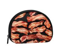 Bacon Pattern Printed Mini Coin Pouch, Shell Shape Zip Around Wallet, Small Zipper Pouch for Cash, Cards, Keys, Lipstick, Storage Pouch, Travel Organizer