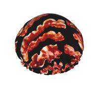 Bacon Pattern Shower Caps Women Men Reusable Waterproof Non-Slip Quick-Dry Hair Large Cap Long Short Hair