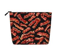 Bacon Pattern Water Resistant Pouch Women's Organizer, Fake Hemp Makeup Bag Large Cosmetic Travel Case