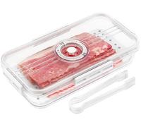 Bacon Storage Container with Air-sealed Tight Lid for Fridge Bacon Holder Deli Meat Cheese Keeper with Food Serving Tongs and Drain Plate for Refrigerator