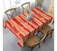 Bacon Tablecloth Rectangular 140x240 cm - Extra Large 3D Printed Pork Belly Texture Pattern Table Cover and Table Cloth - Wipe Clean Waterproof Polyester Fabric for Garden, Kitchen, Party 4803v