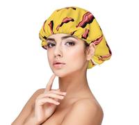 Bacon Yellow Background,Adjustable Silk Hair Wrap Adult's Satin Sleeping Cap Hair Women's Elastic Sleep Bonnet