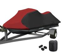 BaCover Waterproof Jet Ski Cover, Heavy Duty 600D Jetski Covers Marine Grade UV Resistant fits for Seadoo, Kawasaki, Waverunner Polaris,Red+Black,137" to 145"
