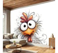 BACSEAZH Cartoon/Comic Style Wallpaper 350 x 256 cm, White Wall Murals Chicken Feathers Puffed Up Print Photo Wall Mural, for Living Room Bedroom Children's Room Home Hallway Lounge Decoration