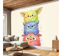 BACSEAZH Cartoon Fun Panoramic Wallpaper Mural 250 x 175 cm - Premium Non-Woven Art Print Multicolor Wallpaper, Little Monster Smile. Photo Wall Mural for Bedroom Living Room Kitchen Corridor