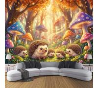 BACSEAZH Cute Fairytale Style Panoramic Wallpaper, Non-Woven Art Print Hedgehog Mushroom Wall Mural Decor, Colorful Photo Wallpaper for Living Room Bedroom Home Decoration Wall Poster 350 x 256 cm