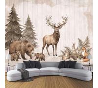 BACSEAZH Forests Wildlife Panoramic Wallpaper, Non-Woven Art Print Brown Bear Elk Rabbit Wall Mural Decor, Brown Photo Wallpaper for Living Room Bedroom Home Decoration Wall Poster 250 x 175 cm