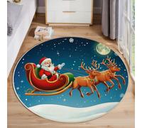 BACSEAZH Full Moon Sled Machine Washable Area Rug, 60 cm | Short Pile Round Rug, Classic American Cartoon, Super-Soft Circle Area Rugs for Kids Room Office Dining Room, Dark Blue Indoor Mat